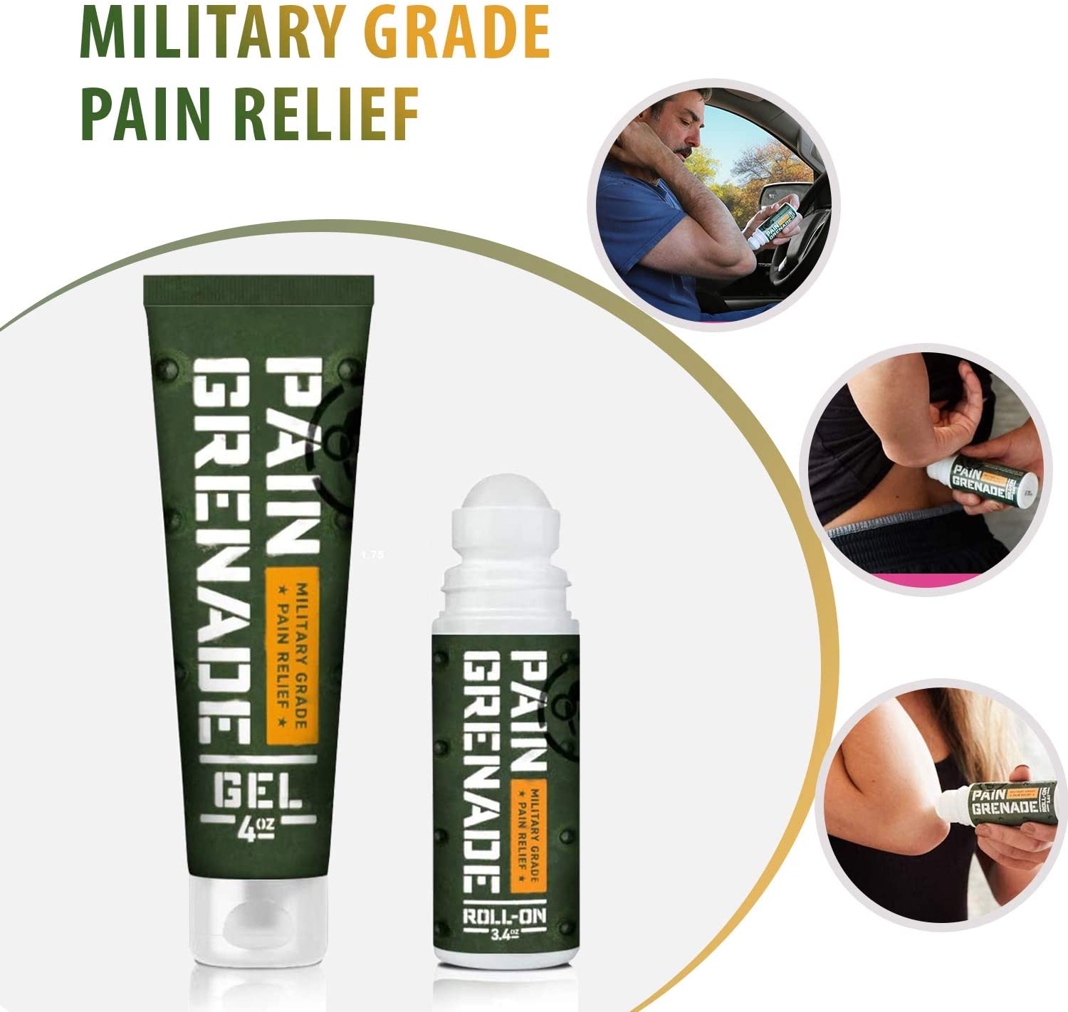 Pain Grenade Roll On Pain Relief - Roll On Muscle Pain Reliever for Pain & Arthritis – with Arnica, Menthol & Camphor